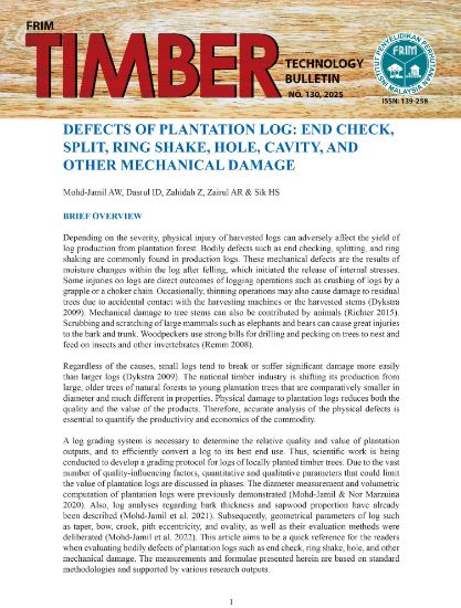 Picture of Defects of Plantation Log: End Check, Split, Ring Shake, Hole, Cavity, and Other Mechanical Damage 