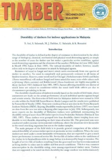 Picture of Durability of timbers for indoor applications in Malaysia