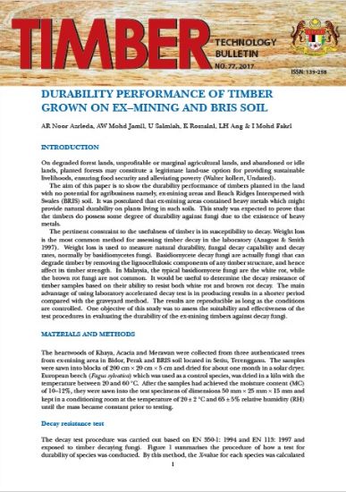 Picture of Durability Performance of Timber Grown on Ex–Mining and Bris Soil