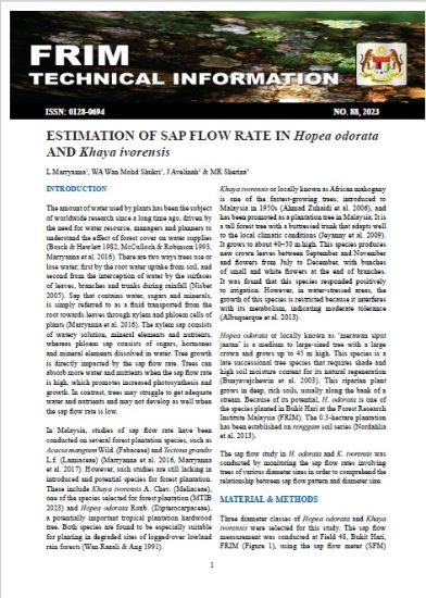 Picture of ESTIMATION OF SAP FLOW RATE IN HOPEA ODORATA AND KHAYA IVORENSIS