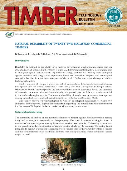 Picture of Natural Durability of Twenty Two Malaysian Commercial Timbers
