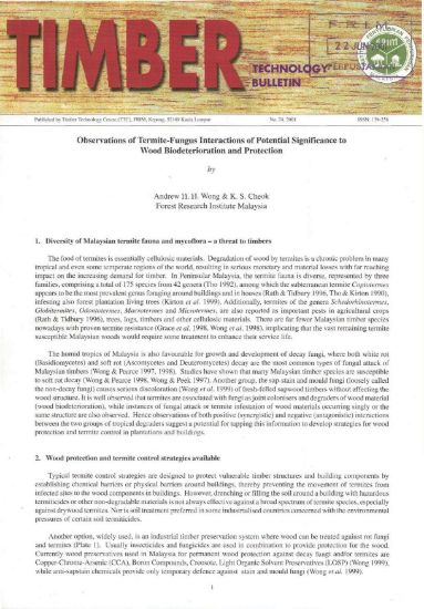 Picture of Observations of Termite-Fungus Interactions of Potential Significance to Wood Biodeterioration and Protection