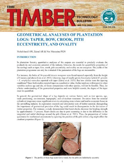 Picture of Geometrical Analyses of Plantation Logs: Taper, Bow, Crook, Pith Eccentricity, and Ovality
