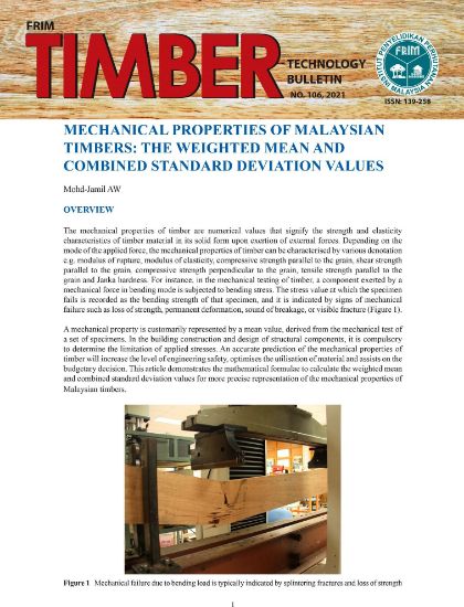 Picture of Mechanical Properties of Malaysian Timbers: The Weighted Mean and Combined Standard Deviation Values