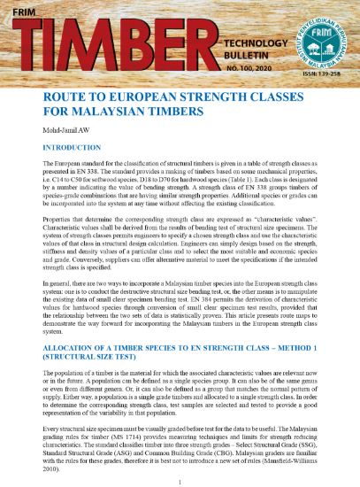 Picture of Route to European Strength Classes for Malaysian Timbers