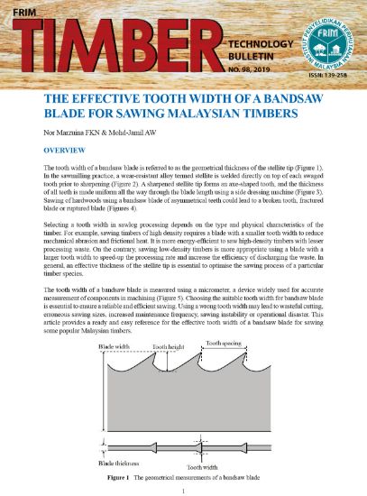 Picture of The Effective Tooth Width of a Bandsaw Blade for Sawing Malaysian Timbers