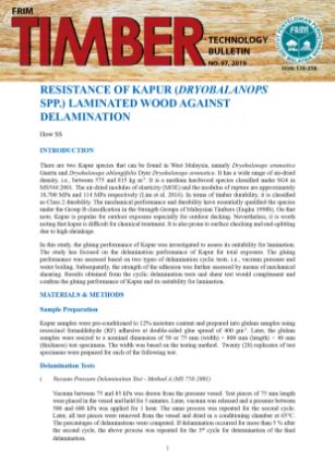Picture of Resistance of Kapur (Dryobalanops Spp.) Laminated Wood Against Delamination