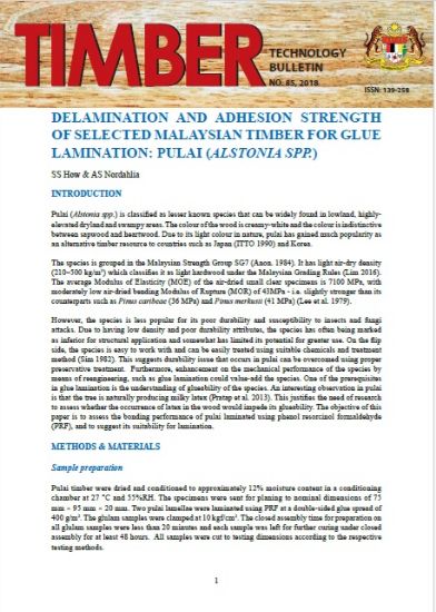 Picture of Delamination and Adhesion Strength of Selected Malaysian Timber for Glue Lamination: Pulai (Alstonia spp.)