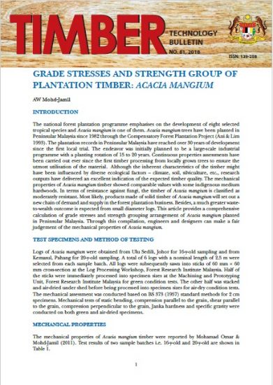 Picture of Grade Stresses and Strength Group of Plantation Timber: Acacia Mangium 