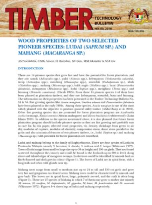 Picture of Wood Properties of Two Selected Pioneer Species: Ludai (Sapium Sp.) and Mahang (Macaranga Sp.)
