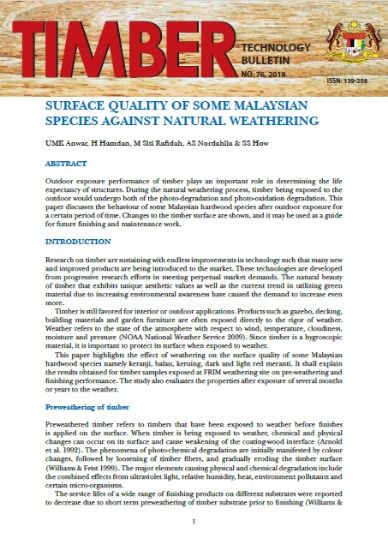 Picture of  Surface Quality of Some Malaysian Species Against Natural Weathering