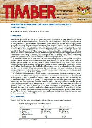 Picture of Machining properties of Khaya Ivorensis and Khaya Senegalensis