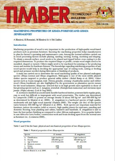 Picture of Machining properties of Khaya Ivorensis and Khaya Senegalensis