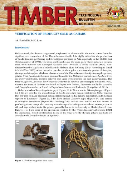 Picture of Verification of products sold as Gaharu