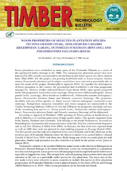 Picture of Wood Properties Of Selected Plantation Species: Tectona Grandis (Teak), Neolamarckia Cadamba (Kelempayan/Laran), Octomeles Sumatrana (Binuang) and Paraserianthes Falcataria (Batai)