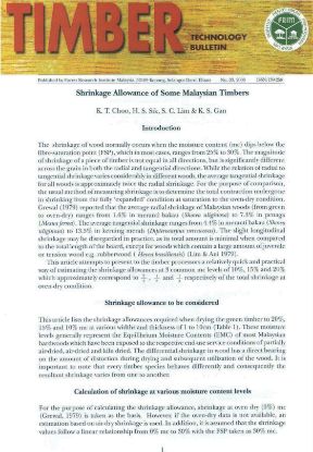 Picture of Shrinkage Allowance of Some Malaysian Timbers