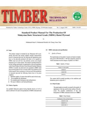 Picture of Standard Product Manual For The Production Of Malaysian Basic Structural Grade (MBSG) Rated Plywood
