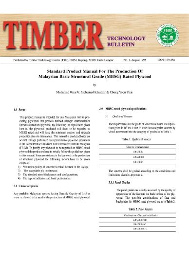 Picture of Standard Product Manual For The Production Of Malaysian Basic Structural Grade (MBSG) Rated Plywood
