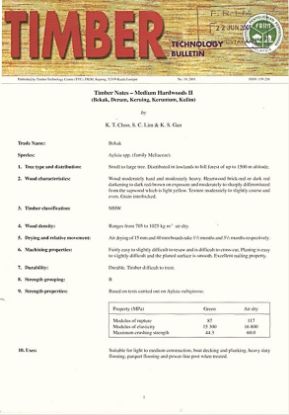 Picture of Timber Notes - Medium Hardwoods II Bekak, Derum, Keruing, Keruntum, Kulim)