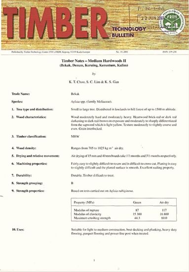 Picture of Timber Notes - Medium Hardwoods II Bekak, Derum, Keruing, Keruntum, Kulim)