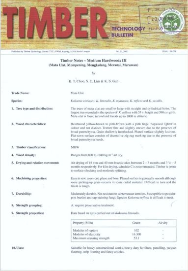 Picture of Timber Notes - Medium Hardwoods III (Mata Ulat, Mempening, Mengkulang, Meransi, Merawan)