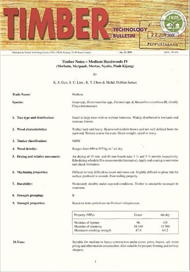Picture of Timber Notes - Medium Hardwoods IV (Merbatu, Merpauh, Mertas, Nyalin, Pauh Kijang)