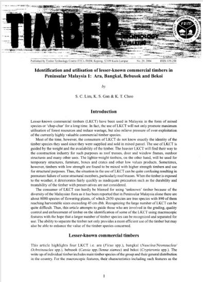 Picture of Identification and utilisation of lesser-known commercial timbers in Peninsular Malaysia 1: Ara, Bangkal, Bebusok and Bekoi