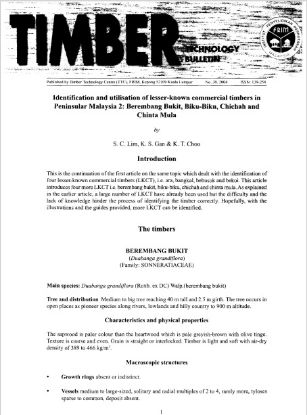 Picture of Identification and utilisation of lesser-known commercial timbers in Peninsular Malaysia 2: Berembang Bukit, Biku-Biku, Chichah and Chinta Mula