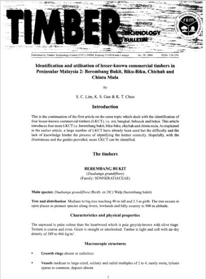 Picture of Identification and utilisation of lesser-known commercial timbers in Peninsular Malaysia 2: Berembang Bukit, Biku-Biku, Chichah and Chinta Mula