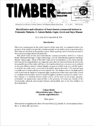 Picture of Identification and utilization of lesser-known commercial timbers in Peninsular Malaysia. 3. Gaham Badak, Gapis, Gerok and Kayu Masam