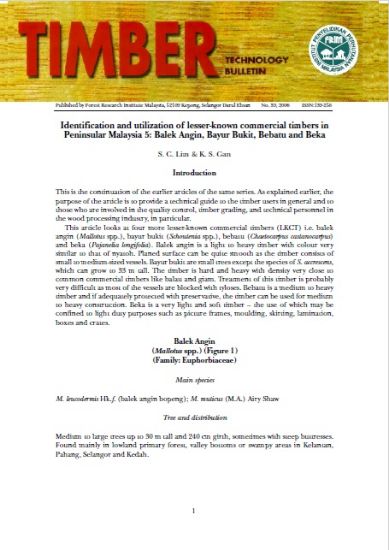 Picture of Identification and utilization of lesser-known commercial timbers in Peninsular Malaysia 5: Balek Angin, Bayur Bukit, Bebatu and Beka
