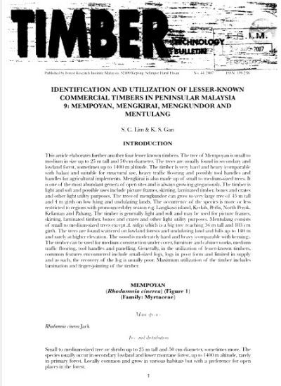 Picture of Identification And Utilization Of Lesser-Known Commercial Timbers In Peninsular Malaysia 9: Mempoyan, Mengkirai, Mengkundor And Mentulang