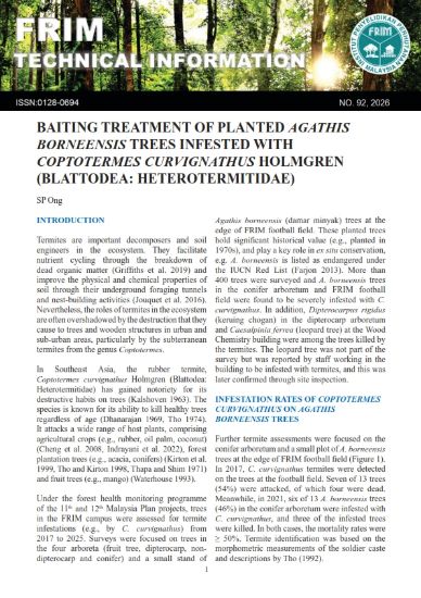 Picture of Baiting treatment of PLANTED Agathis borneensis trees infested with Coptotermes curvignathus Holmgren (Blattodea: Heterotermitidae)